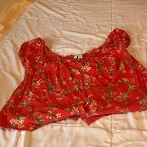 American Eagle Outfitters Red Floral Blouse